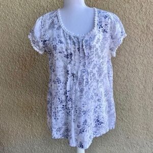 Elena Baldi Italy 100% Linen Tunic Top Floral White & Gray Sz L